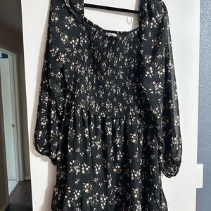 Floral Black Dress with Sleeves